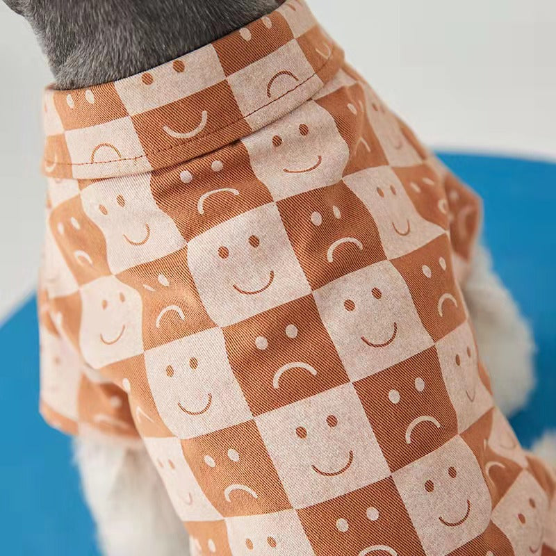 Smile Face Print Plaid Shirt