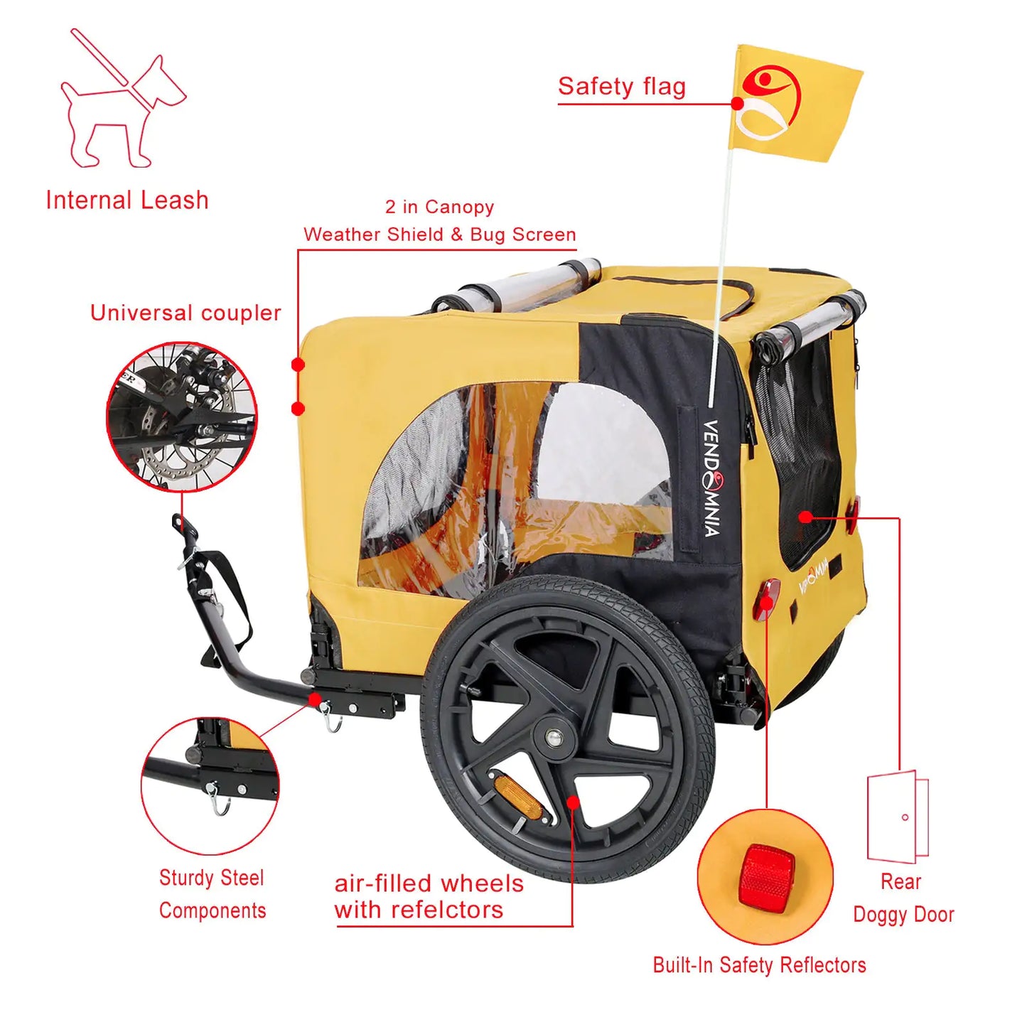 Yellow Outdoor Heavy Duty Foldable Pet Stroller & Bicycle Trailer