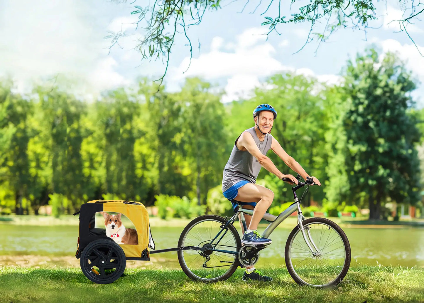 Yellow Outdoor Heavy Duty Foldable Pet Stroller & Bicycle Trailer