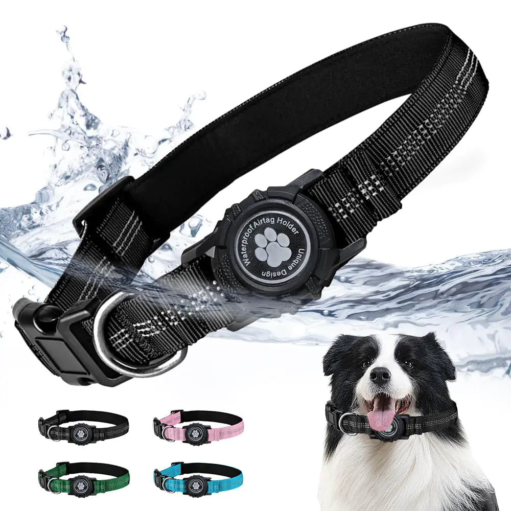 Waterproof AirTag Dog Collar with Fluorescent Tracker Cover