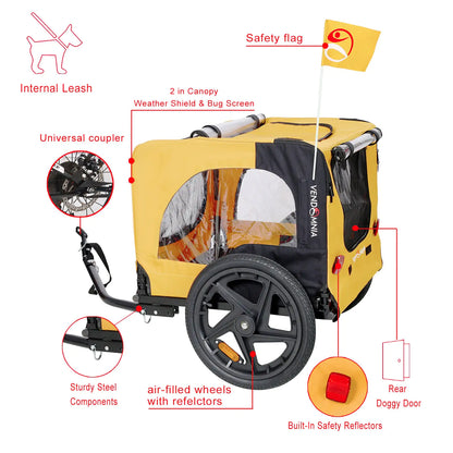 Yellow Outdoor Heavy Duty Foldable Pet Stroller & Bicycle Trailer