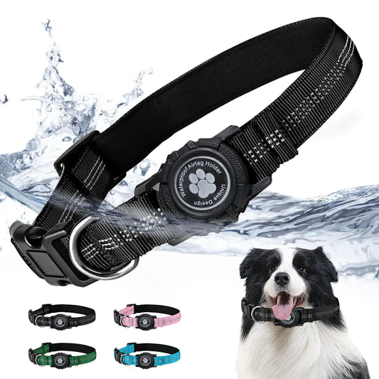 Waterproof AirTag Dog Collar with Fluorescent Tracker Cover