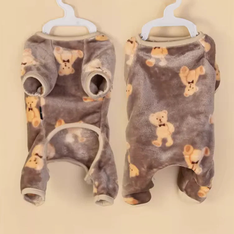 Teddy Bear Print Plush Jumpsuits
