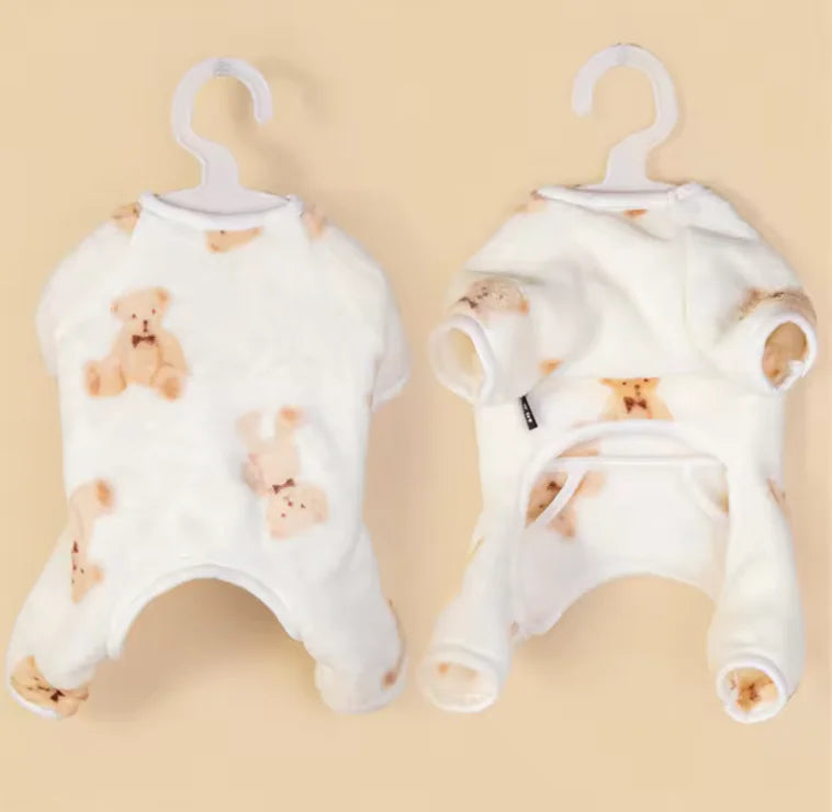 Teddy Bear Print Plush Jumpsuits