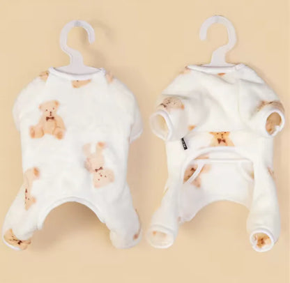 Teddy Bear Print Plush Jumpsuits