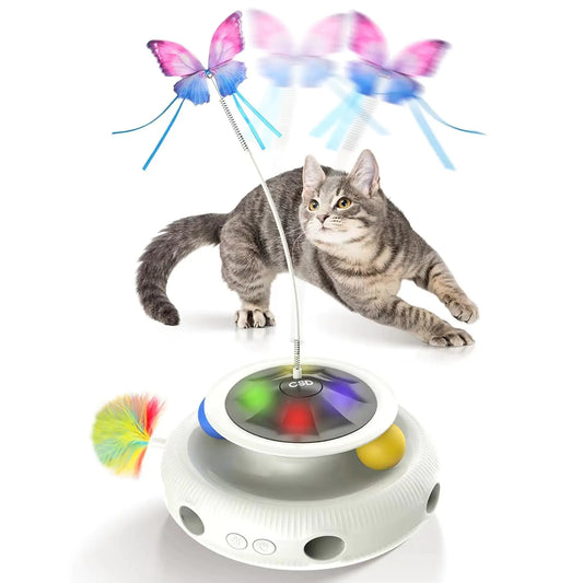 3-in-1 Interactive Toy – Butterfly, Track Ball & Automatic Feather Spinner