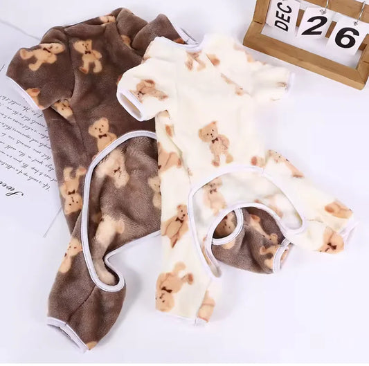 Teddy Bear Print Plush Jumpsuits